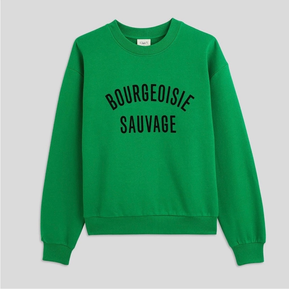 Clare V X Monoprix Sweatshirt Green w/ Black Bourgeoisie Sauvage